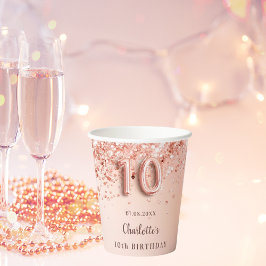 10. Rose Gold Glitzer Monogramm Name Pappbecher