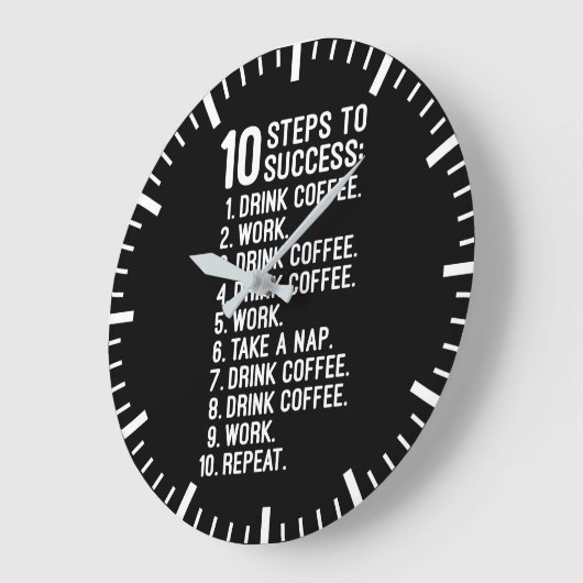 10 Schritte zum Erfolg - Kaffee, Arbeit, wieder lu Große Wanduhr (Winkel)