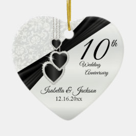 10. Schwarzer Onyx und weißer Hochzeitstag Keramik Ornament