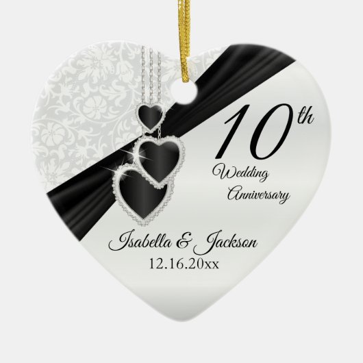 10. Schwarzer Onyx und weißer Hochzeitstag Keramik Ornament (Vorne)