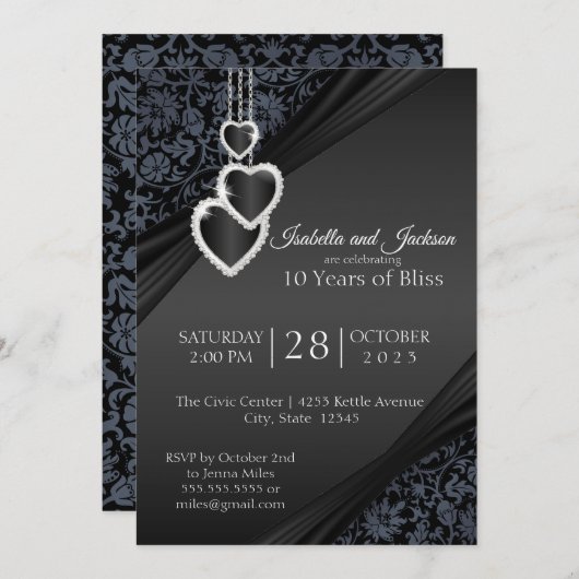 10. Schwarzes Onyx-Jubiläum-Design Einladung (Vorne/Hinten)