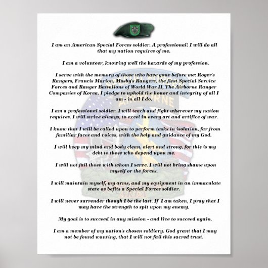 10. Spezialkräfte Veteranen Credo Druck Poster (Vorne)