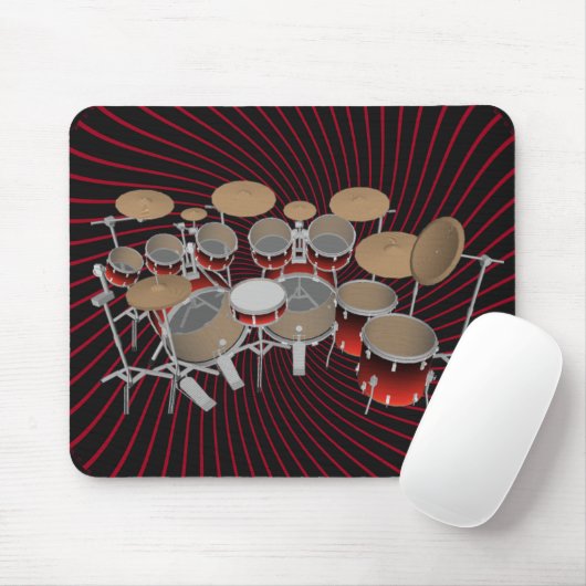 10 Stück Drum Kit: Rote Spiralgrafiken: Mousepad (Mit Mouse)