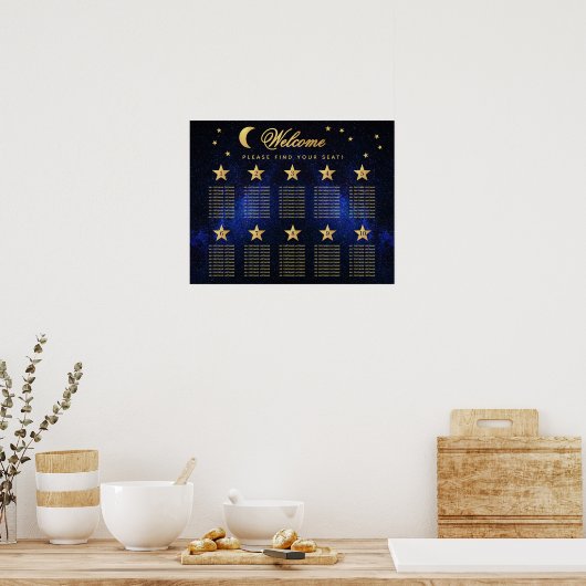 10 Tabelle Celestial Wedding Blue Gold Seating Cha Poster (Küche)