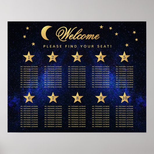 10 Tabelle Celestial Wedding Blue Gold Seating Cha Poster (Vorne)