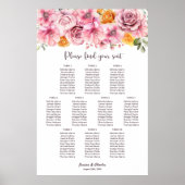 10 Tabelle Elegant Rosa Blumenkarte Poster (Vorne)