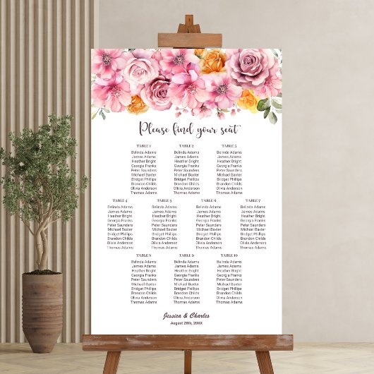 10 Tabelle Elegant Rosa Blumenkarte Poster