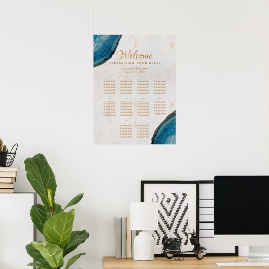 10 Tabelle Hochzeitssitzkarte Blaue Gräser Marmor Poster (Heimbüro)