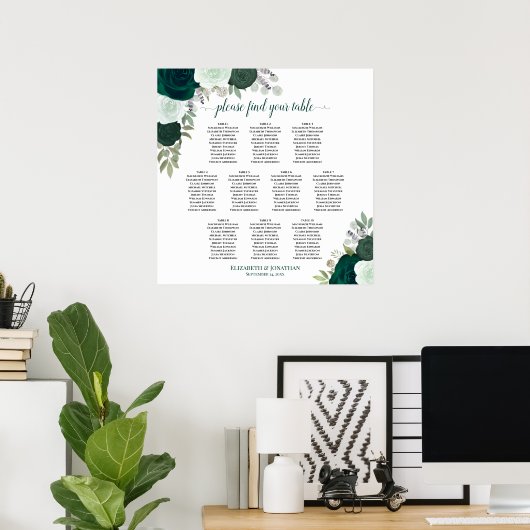 10 Tabelle Smaragdgrüne Rose Hochzeitskarte Poster (Heimbüro)