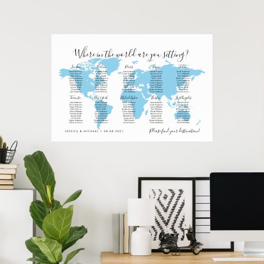 10 Tabellen Destinations World Map Seating Chart Poster (Heimbüro)