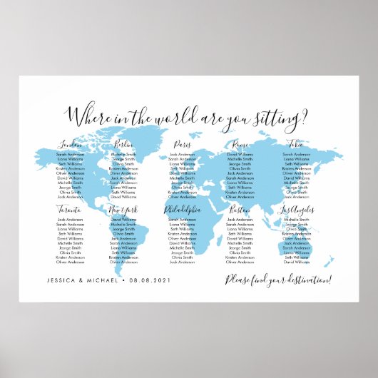 10 Tabellen Destinations World Map Seating Chart Poster (Vorne)