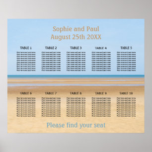 10 Table Beach Wedding Seating Chart Poster