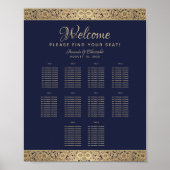 10 Table Navy Blue Wedding Seating Chart Gold Rose Poster (Vorne)