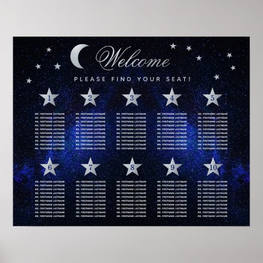 10 Table Stars Sky Celestial Wedding Seating Chart Poster (Vorne)