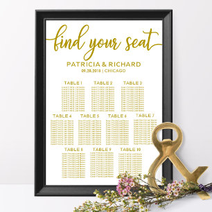10 Tische Hochzeits-Sitzplan Gold-Kalligrafie Poster