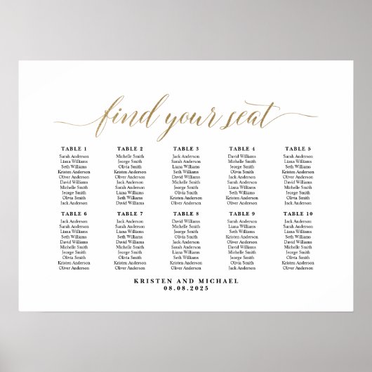 10 Tische Klasse finden Sie Ihre Sitzkarte Poster (Vorne)