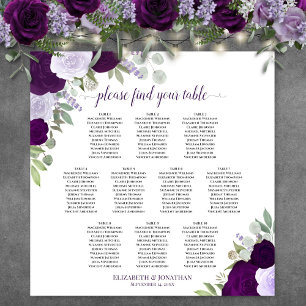 10 Tische Lila Rosen Chic Hochzeits-Sitzplan Poster