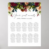 10 Tische Moody Floral Burgundy Hochzeitssitze Poster (Vorne)