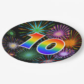 10. Veranstaltung - Spaß, farbig, kühl, Regenbogen Pappteller (Schrägansicht)