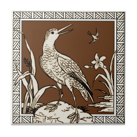 10 von 12 Repro 1880s Minton Mocha Bird Series Fliese (Vorderseite)