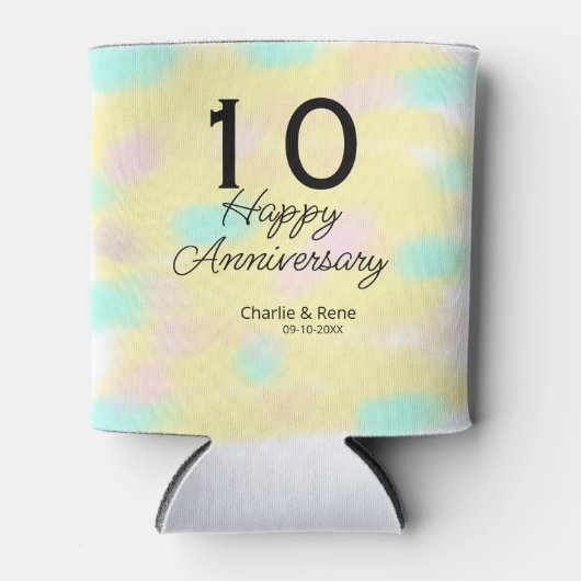 10 wedding anniversary yellow pastel name retro bo dosenkühler (Vorderseite)