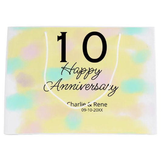 10 wedding anniversary yellow pastel name retro bo große geschenktüte (Vorderseite)