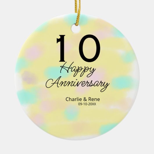10 wedding anniversary yellow pastel name retro bo keramik ornament (Vorne)