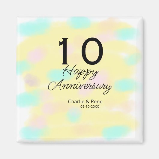 10 wedding anniversary yellow pastel name retro bo magnet (Vorne)