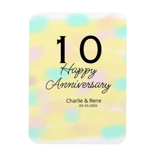 10 wedding anniversary yellow pastel name retro bo magnet (Vertikal)