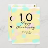 10 wedding anniversary yellow pastel name retro bo postkarte (Vorne/Hinten)