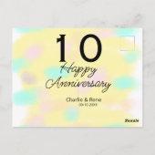10 wedding anniversary yellow pastel name retro bo postkarte (Rückseite)