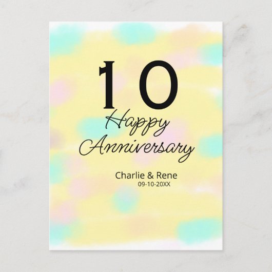 10 wedding anniversary yellow pastel name retro bo postkarte (Vorderseite)
