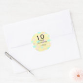 10 wedding anniversary yellow pastel name retro bo runder aufkleber (Umschlag)