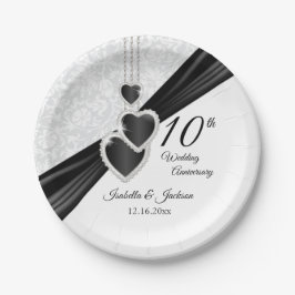 10. weißer Damast mit schwarzen Akzenten Pappteller