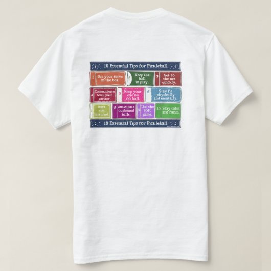 10 wesentliche Spitzen für Pickleball T-Shirt (Design Rückseite)