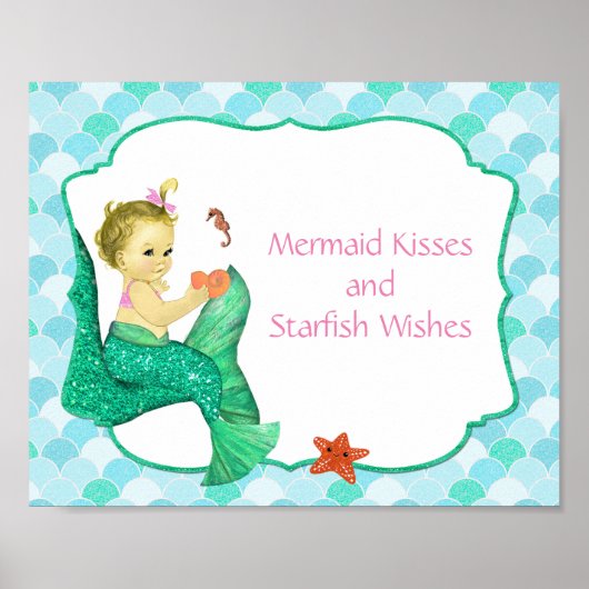 10" x 8" Mermaid Baby Party-Zeichen Poster (Vorne)