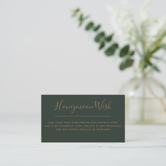 10 x Sage Green Gold Honeymoon Wish QR Code Begleitkarte (Stehend Vorderseite)