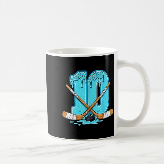10 Year Old Hockey Ice Cream Drip Youth 10th Birth Kaffeetasse (Rechts)