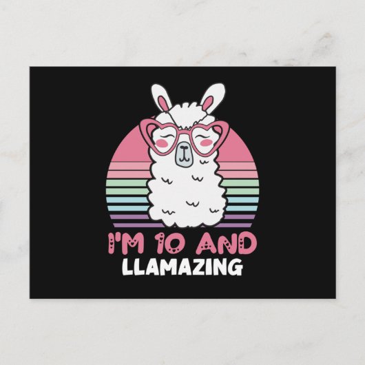 10 Years Old Bday Llamazing 10th Birthday Llama Postkarte (Vorderseite)