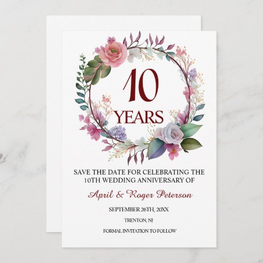 10. Zehn-Hochzeitstag Save The Date (Vorne/Hinten)