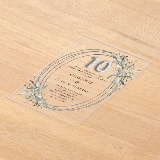 10h Hochzeitstag Silbergrün klar Acryleinladungen (Ablage )