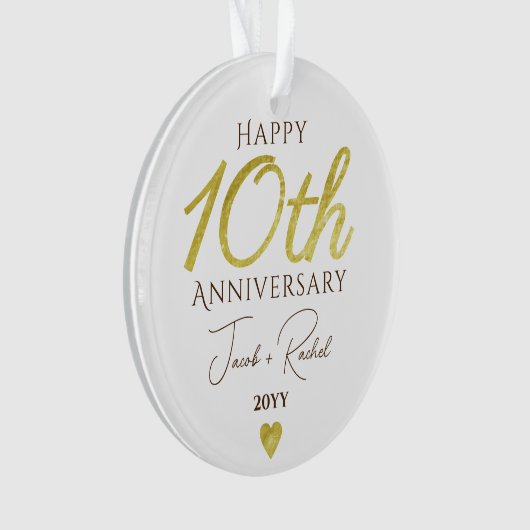 10th Anniversary Faux Gold Custom Wedding Ornament (Vorderseite)
