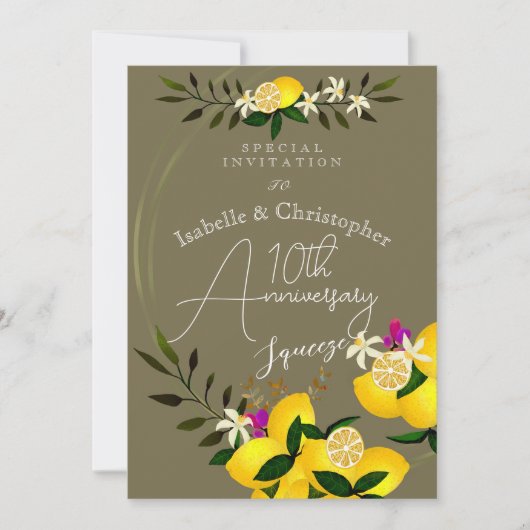 10th Anniversary Lemon Squeeze Wedding Invitation Einladung (Vorderseite)
