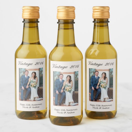 10th Anniversary Party Favor Custom Wedding Photo Weinetikett (Flaschen)