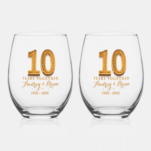 10th Anniversary Personalized Weinglas Ohne Stiel (Vorderseite)