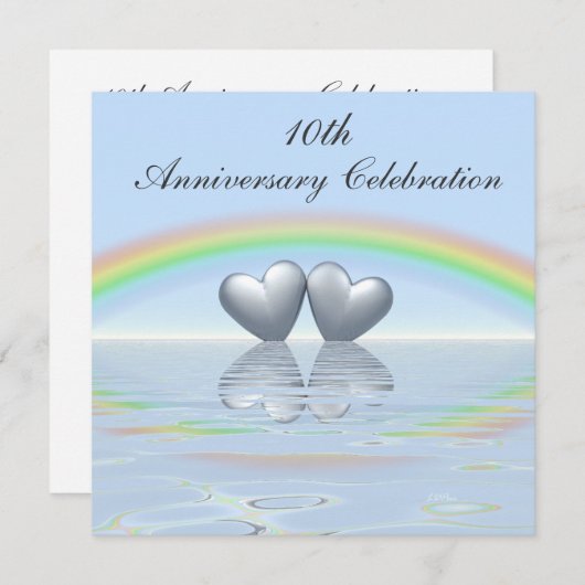 10th Anniversary Tin Hearts Einladung (Vorne/Hinten)