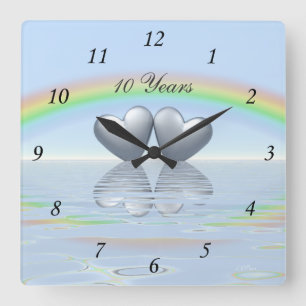 10th Anniversary Tin Hearts Quadratische Wanduhr