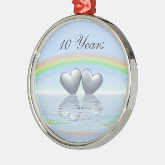 10th Anniversary Tin Hearts Silbernes Ornament (Links)