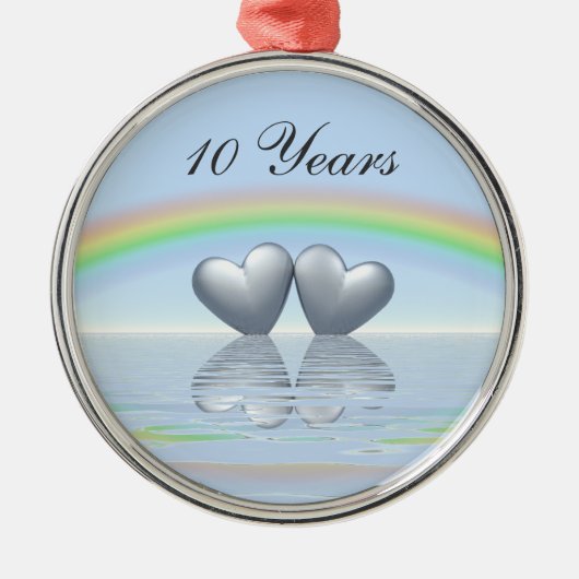 10th Anniversary Tin Hearts Silbernes Ornament (Vorne)