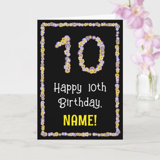 10th Birthday: Floral Flowers Number, Custom Name Karte (Orchidee)